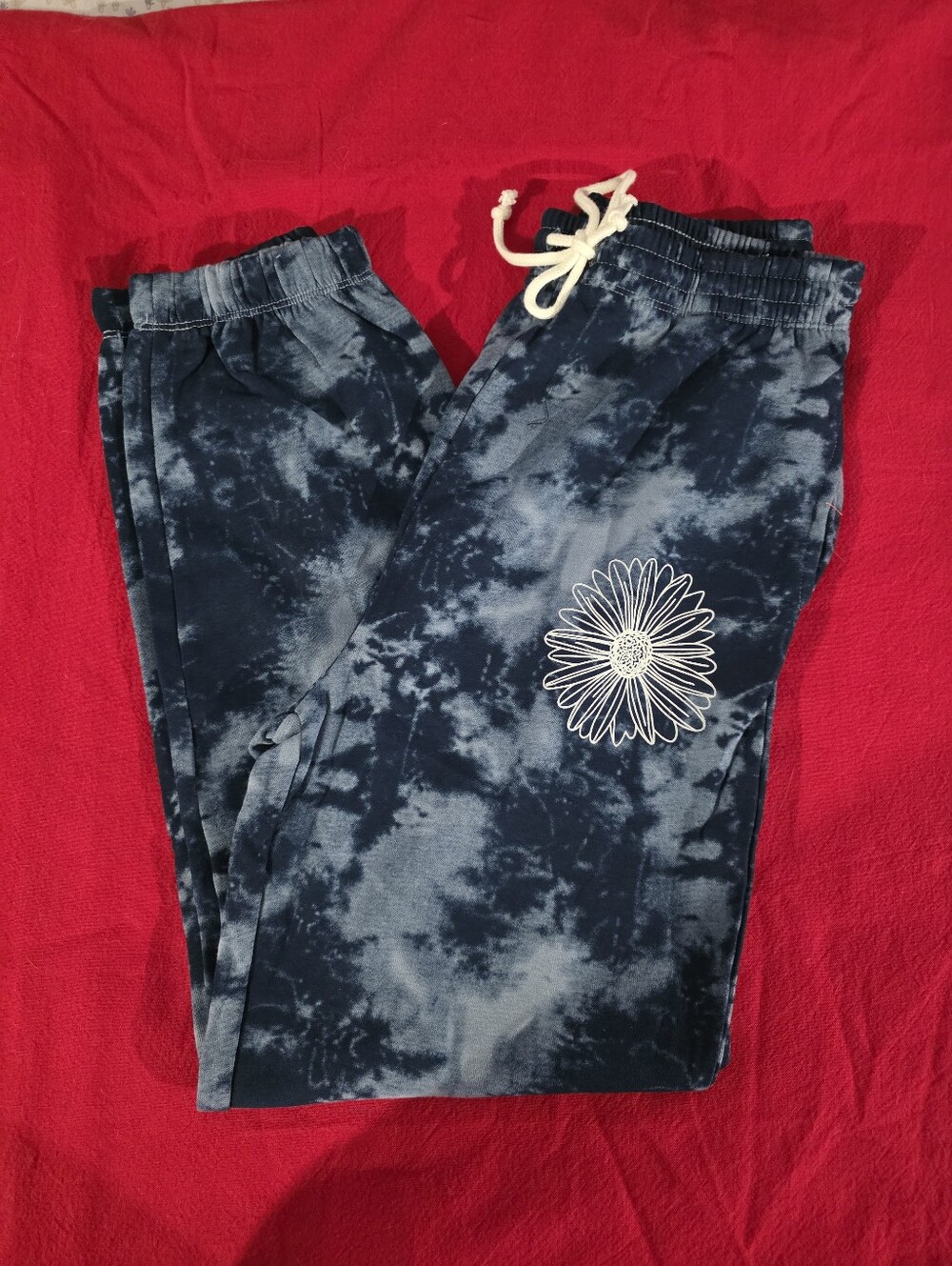 NWOT Mighty Fine Navy Tie-Dye Jogger Pants with White Daisy
